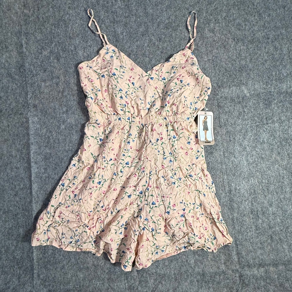 Ci Sono NEW! Boho Pink Floral Sleeveless Romper Tiered Summer Jumpsuit Junior XL